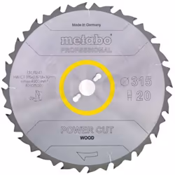 Power Cut Wood-professional Lame de scie circulaire HW/CT 315x30, 20 PZ 22° 628015000 Pour des coupes grossières et moyenneme ...