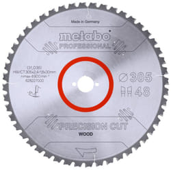 Lame de scie circulaire HW/CT 305 x 30 x 2,4/1,8, nombre de dents 48, affûtage en biseau alterné, angle d'attaque 5° nég. metabo