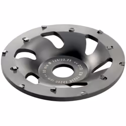 Meule-boisseau spéciale et performante. Idéale pour le meulage d'enduits de protection élastiques (sur des surfaces souples e ...