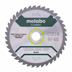 Lame de scie Metabo HW/CT CORDLESS CUT WOOD - CLASSIC; 216x30x40 mm; 5°