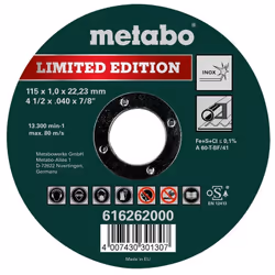 Disque à tronçonner pour meuleuse Metabo 115. Disque à tronçonner durable pour meuleuse radiale. Disque à découper de 115 mm  ...
