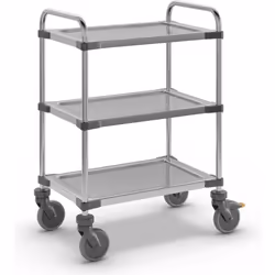 Chariot à plateaux en inox VARITHEK SERVO+, L x l x h 700 x 470 x 950 mm, plate-forme 630 x 400 mm, 3 tablettes, force 150 kg ...