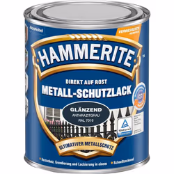 Hammerite Metall-Schutzlack Glänzend, Prêt à l'emploi, Clôture, Meubles, Escalier, fenêtre, Métal, Finition brillante, Gris, ...