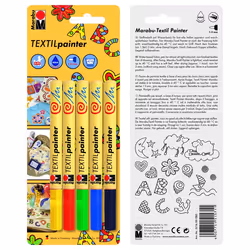 Marabu Textil Painter, assortiment de 5 blisters, 1-2 mm, Noir, Bleu, Vert, Rouge, Jaune, Multicolore, 5 couleurs, Rond, 2 mm ...
