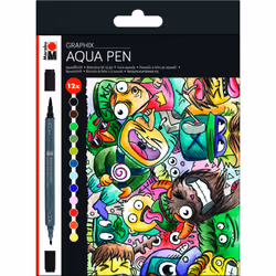 Marabu Aqua Pen Graphix, 12 couleurs, Noir, Bleu, Marron, Vert, Citron vert, Orange, Rose, Rouge, Rond, 12 pièce(s)