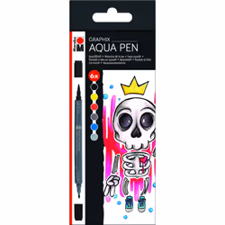 Marabu Aqua Pen Graphix, 6 couleurs, Noir, Bleu, Gris, Jaune, Rond, 6 pièce(s)