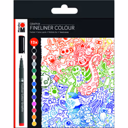 Marabu Graphix, Noir, Bleu, Marron, Vert, Bleu clair, Citron vert, Orange, Rose, Rouge, Violet, Jaune, Rond, Encre à base d'e ...
