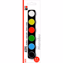 Marabu Acryl Basic, Noir, Bleu, Vert, Rouge, Blanc, Jaune, Peinture acrylique, Liquide, 3,5 ml, 6 pièce(s)