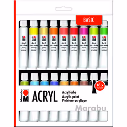Marabu Acryl Basic, Multicolore, Peinture acrylique, Liquide, 12 ml, 18 pièce(s)