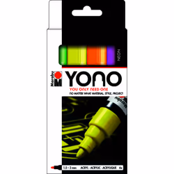 Marabu YONO Marker set NEON, Vert, Orange, Rose, Jaune, Multicolore, 4 couleurs, Toile, Tissu, Verre, Plastique, Bois, Garçon ...