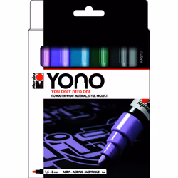 Marabu YONO Marker Set PASTEL, Bleu, Gris, Lilas, Rose, Blanc, Multicolore, 1,5 mm, 3 mm, Toile, Tissu, Verre, Métal, Plastiq ...