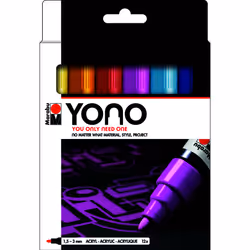 Marabu YONO, Noir, Bleu, Bordeaux, Marron, Gris, Magenta, Orange, Blanc, Jaune, Multicolore, 12 couleurs, Tube, 1,5 mm, 3 mm