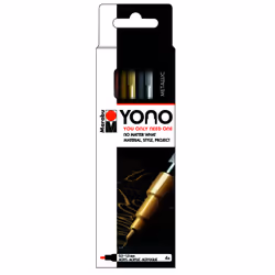 Marabu YONO, Noir, Or, Rose, Argent, Couleurs assorties, Rose-gold 734, Gold 084, Silver 082, Black 073, Rond, 0,5 mm, 1,5 mm