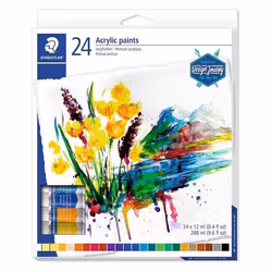 Peinture acrylique - Staedtler - 24 tubes - Couleurs très pigmentées - Finition brillante - Professionnelle