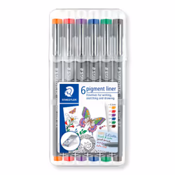 Staedtler Pigment Liner stylo fin Bleu, Marron, Vert, Orange, Rouge, Violet 6 pièce(s)