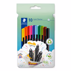 Staedtler 334 C10, Noir, Bleu, Marron, Vert, Bleu clair, Vert clair, Orange, Rose, Rouge, Jaune, Superfine, Plastique recyclé ...