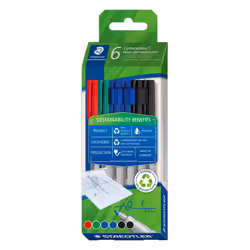 Staedtler Lumocolor Non-Permanent, 6 pièce(s), Noir, Bleu, Vert, Rouge, Rond, Fin, 0,6 mm, Encre à base d'eau