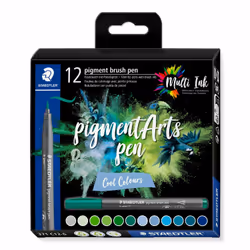 Staedtler Pigment Arts Pen Cool Colours, 12 couleurs, Multicolore, Pointe du marqueur, Rond, Plastique recyclé, Encre à base ...
