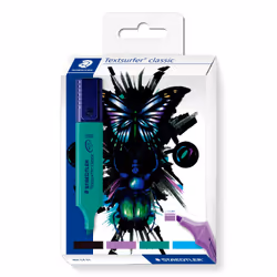 Staedtler 364 C4 E1, 4 pièce(s), Noir, Bleu, Turquoise, Violet, Pointe biseautée, 1 mm, 5 mm, Encre à base d'eau