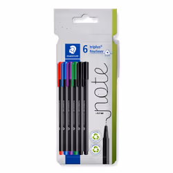 Staedtler 334 C6, Noir, Bleu, Vert, Rouge, Violet, Noir, Bleu, Vert, Rouge, Violet, Plastique recyclé, Triangle, Encre à base ...