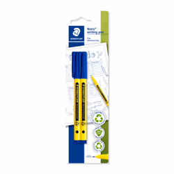 Staedtler 307-3 BK2, Bleu, Fin, Bleu, Jaune, Plastique recyclé, Rond, Encre à base d'eau