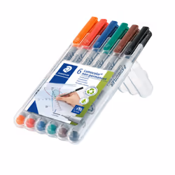 Staedtler Lumocolor , 6 pièce(s), Noir, Bleu, Marron, Vert, Orange, Rouge, Multicolore, Plastique, 4 mm, Ampoule