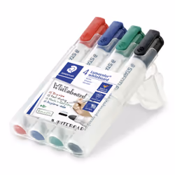 Staedtler Lumocolor , 4 pièce(s), Noir, Bleu, Vert, Rouge, Pointe ogive, Multicolore, Polypropylène (PP), 2 mm