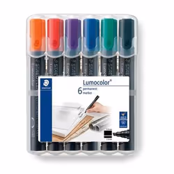 Staedtler Lumocolor marqueur indélébile Pointe biseautée Noir, Bleu, Vert, Rouge, Violet, Jaune 6 pièce(s)