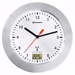 Bresser Optics MYTIME BATH RC, Mur, Quartz clock, Cercle, Argent, Blanc, Aluminium, Verre