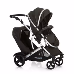 Hauck Duett 2, Ciel de lit, Poussette tandem, Roues pleines, Pliable, Noir