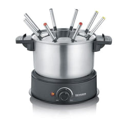Severin - FO2473 Fondue electrique 8 personnes avec caquelon inox amovible, Inclus : Protection anti-projections et 8 fourchettes