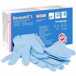 Informations techniques Couleur : bleu Norme EN : EN 455 Taille : 10 Dermatril L 741 - 100 pièces/boîte Avec le Dermatril, KC ...