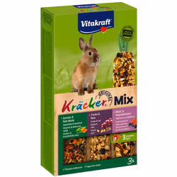 Vitakraft Kräcker Trio-Mix Raisin-Noix/ Fruits des Bois/Légumes Lapins Nains P/3, Lapin, Raisin, Fruit, Légumes, Noyer, 160 g ...