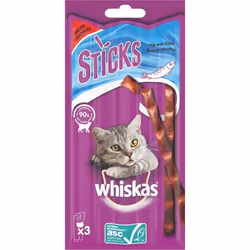 WHISKAS Friandises Sticks - Au saumon - Pour chat - 3 x 6 g