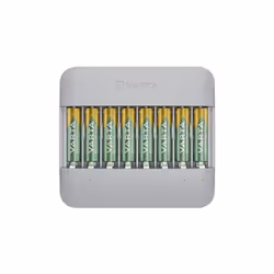 Chargeur de 8 emplacements pour piles rechargeables NiMH avec boîtier fabriqué à partir de 75 % de matériaux recyclés - la du ...