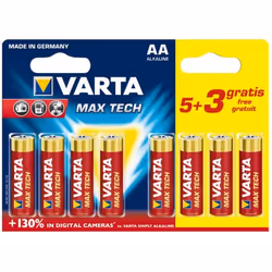 Varta Max Tech AA, Batterie à usage unique, AA, Alcaline, 1,5 V, 8 pièce(s), Multicolore