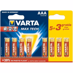 Varta Max Tech AAA, Batterie à usage unique, AAA, Alcaline, 1,5 V, 8 pièce(s), Multicolore