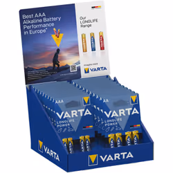 S.of presentoir carton de table piles varta "long life" 10 blisters de 4xaaa lr03 + 10 blisters de 4xaa lr06 varta taille 27x ...