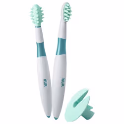 NUK 2 Brosses à Dents Educative 6 mois et plus + 1 bague de sécurité