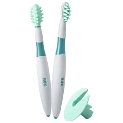NUK 2 Brosses à Dents Educative 6 mois et plus + 1 bague de sécurité