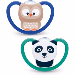 Nuk Sucette Physiologique Silicone Space +18m Panda Hibou Lot de 2