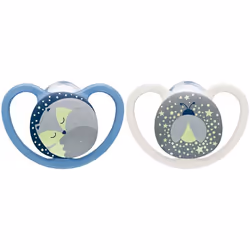 Nuk Space Night Sucette Physiologique +6m Bleu Gris Lot de 2