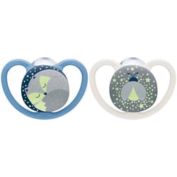 Nuk Space Night Sucette Physiologique +6m Bleu Gris Lot de 2