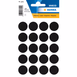 HERMA Étiquettes universelles Ø 19 mm rondes, noires, papier mat, 100 pcs, Noir, Cercle, Universel, Cellulose, Mat, Allemagne