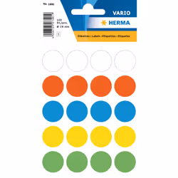 HERMA Étiquettes universelles Ø 19 mm rondes, couleurs assorties, papier mat, 100 pcs, Multicolore, Cercle, Universel, Papier ...