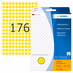 HERMA Étiquettes/pastilles de couleur Ø 8 mm rondes, jaunes, papier mat, inscription à main, 5632 pcs, Jaune, Cercle, Cellulo ...