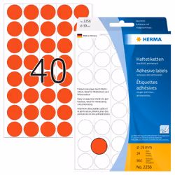 HERMA Étiquettes/pastilles de couleur Ø 19 mm rondes, rouges fluo, papier mat, support perforé, 960 pcs, Rouge, Cercle, Cellu ...