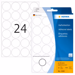 HERMA Étiquettes/pastilles de couleur Ø 25 mm rondes, blanches, papier mat, inscription à main, 768 pcs, Blanc, Cercle, Cellu ...