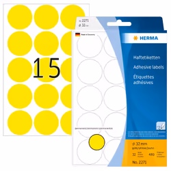 HERMA Étiquettes/pastilles de couleur Ø 32 mm rondes, jaunes, papier mat, inscription à main, 480 pcs, Jaune, Cercle, Cellulo ...