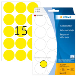 HERMA Étiquettes/pastilles de couleur Ø 32 mm rondes, jaunes, papier mat, inscription à main, 480 pcs